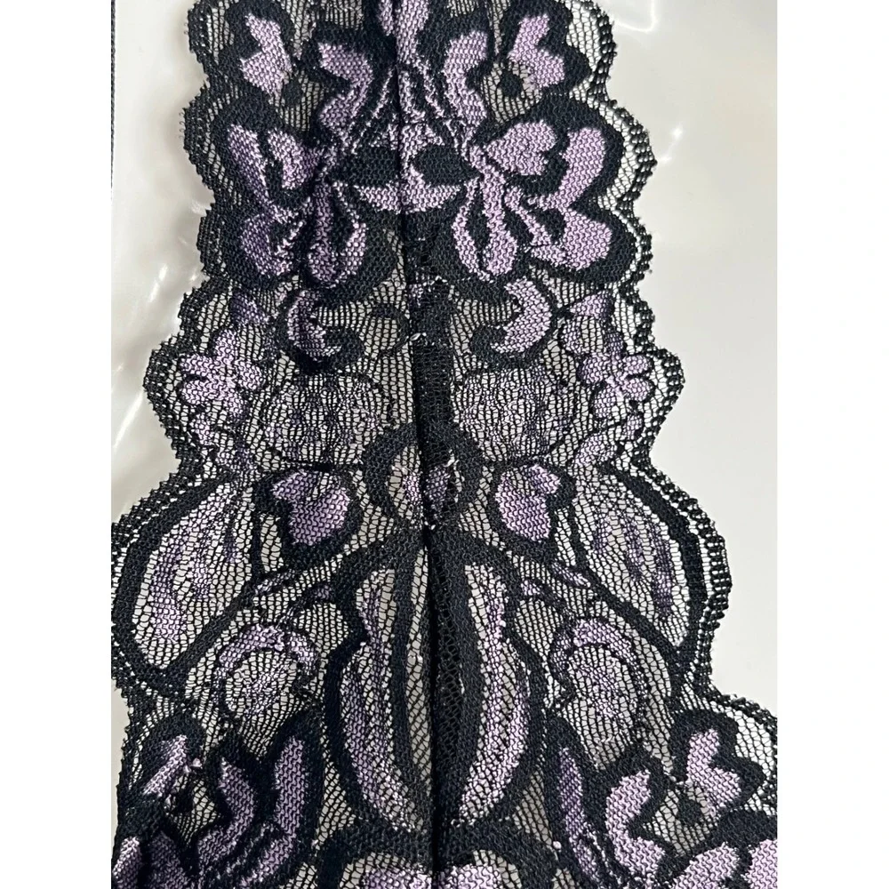 NWT Fredericks of Hollywood Halter Neck Lace Bodysuit XL Black Purple Lingerie